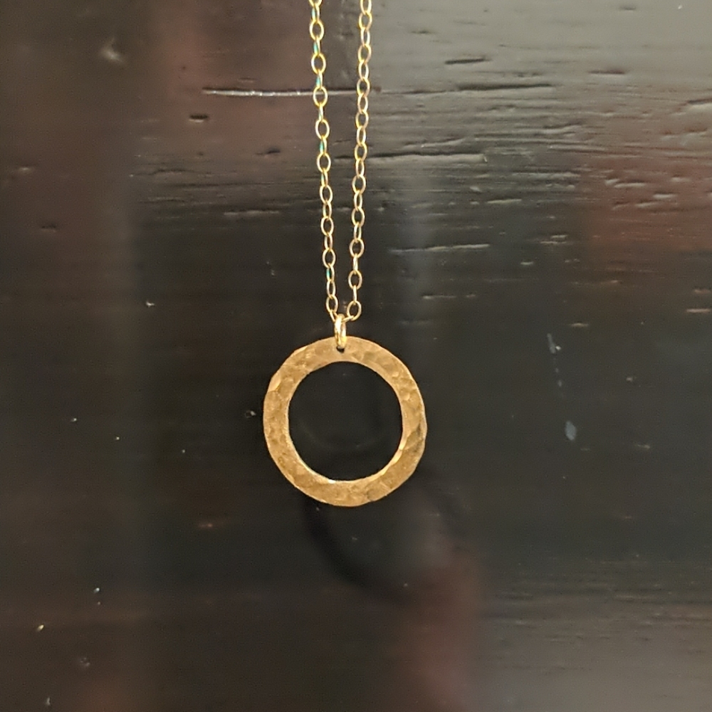 Circle Hammered Gold Necklace